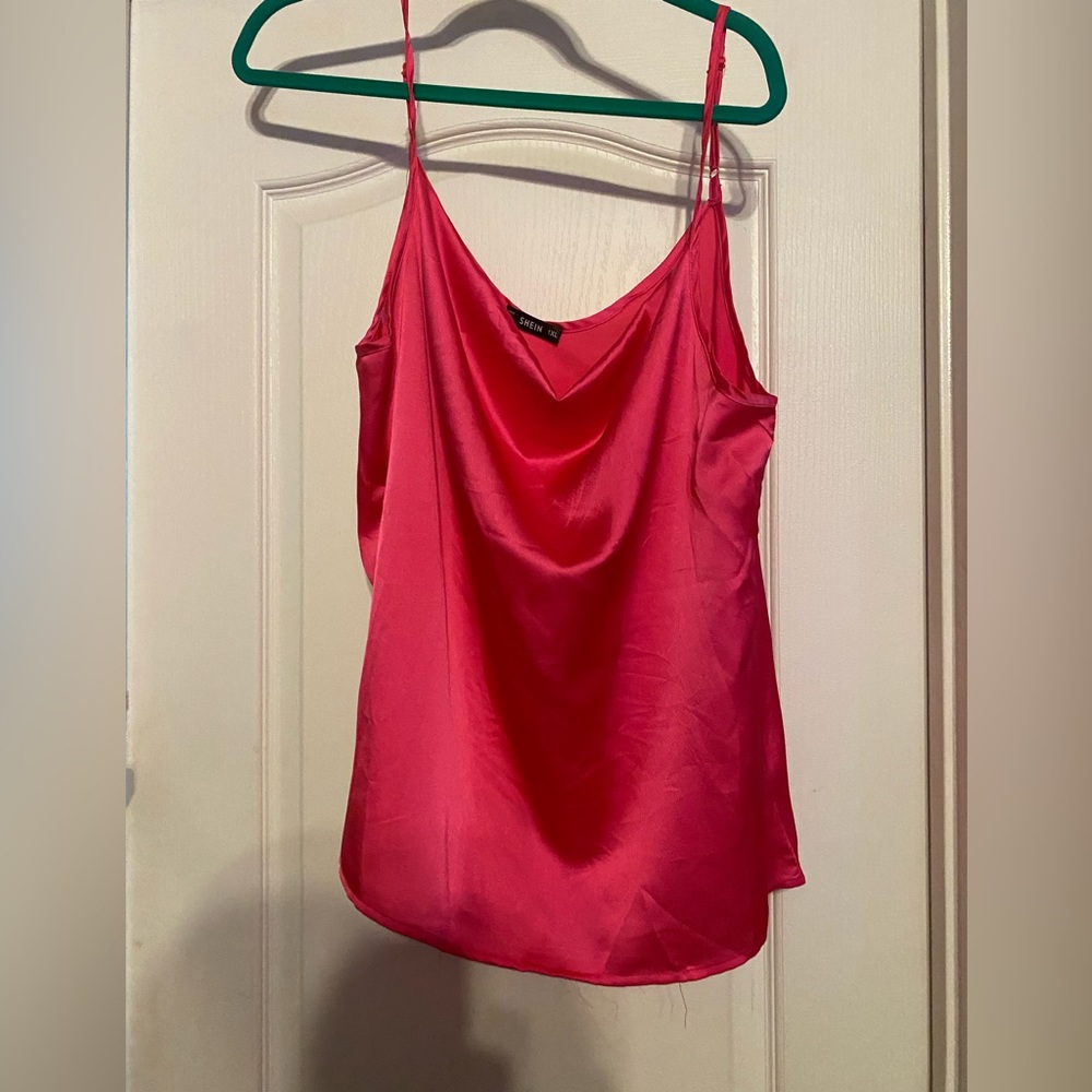 Plus Draped Neck Satin Cami Top